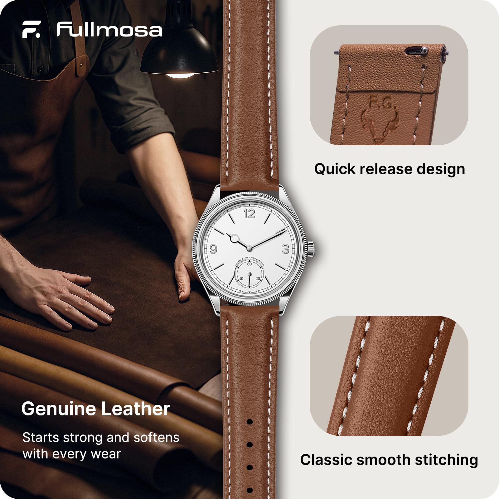 Watch Band | Quick Release Leather Watch Strap | Brown Fullmosa