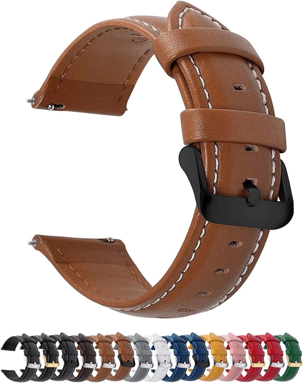 Watch Band | Quick Release Leather Watch Strap | Brown Fullmosa 22mm / black