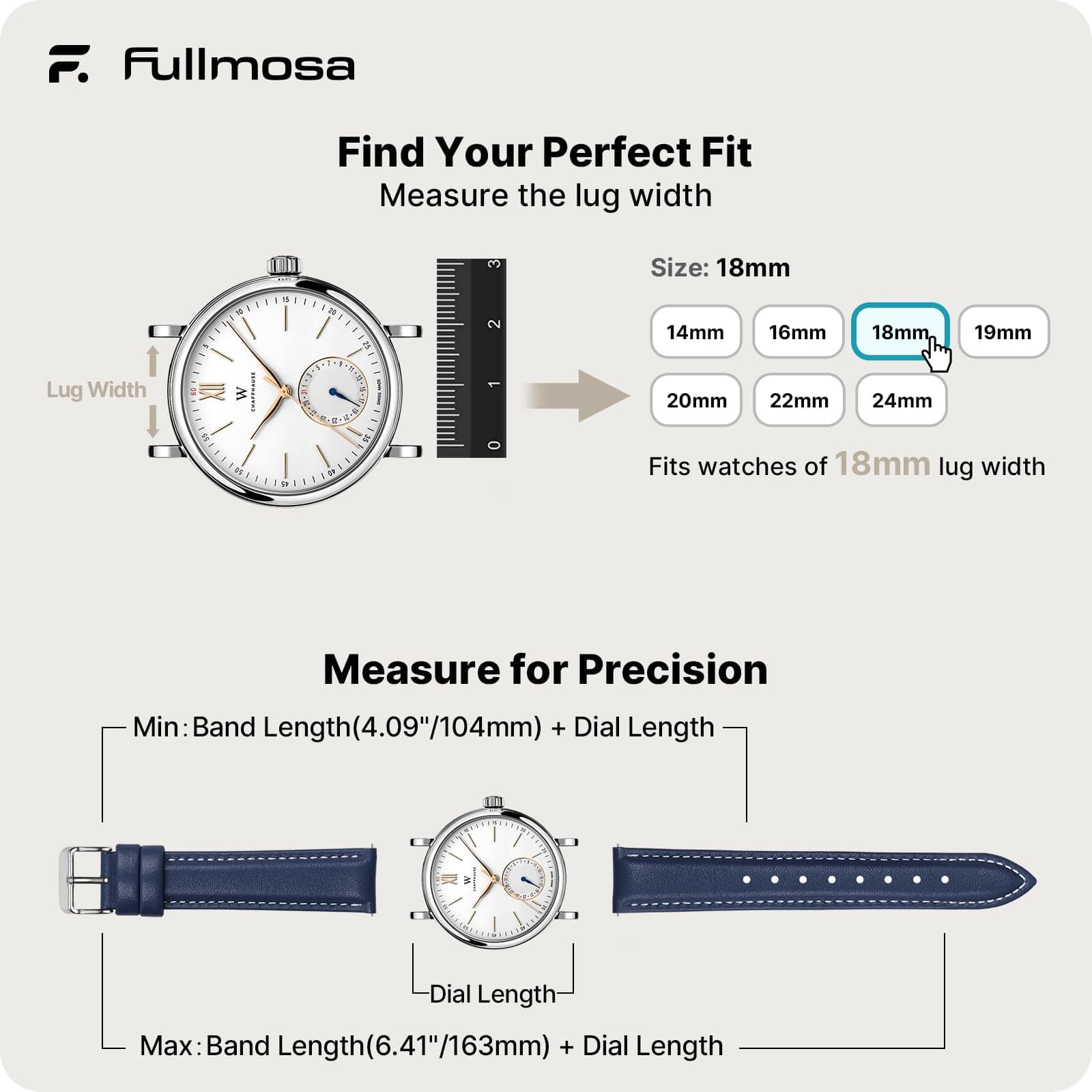 Watch Band | Quick Release Leather Watch Strap | Dark Blue Fullmosa