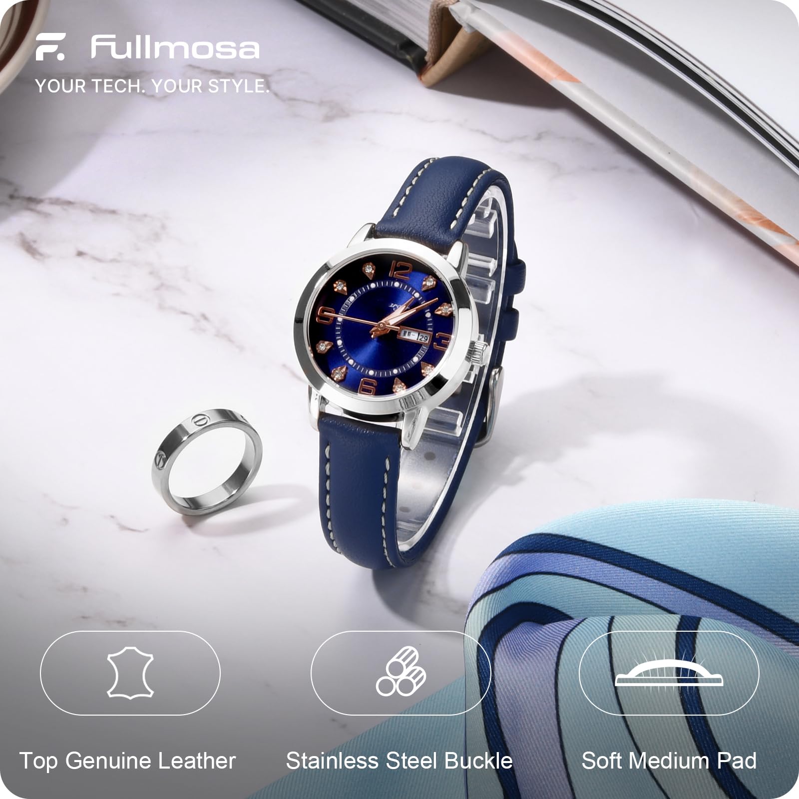 Watch Band | Quick Release Leather Watch Strap | Dark Blue Fullmosa