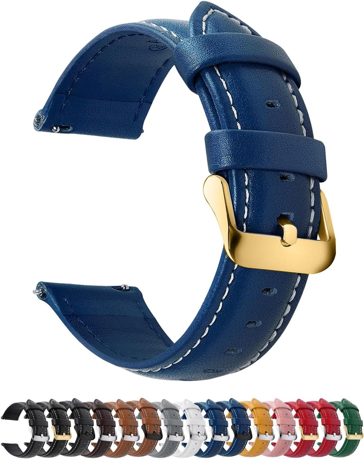 Watch Band | Quick Release Leather Watch Strap | Dark Blue Fullmosa 18mm / Golden