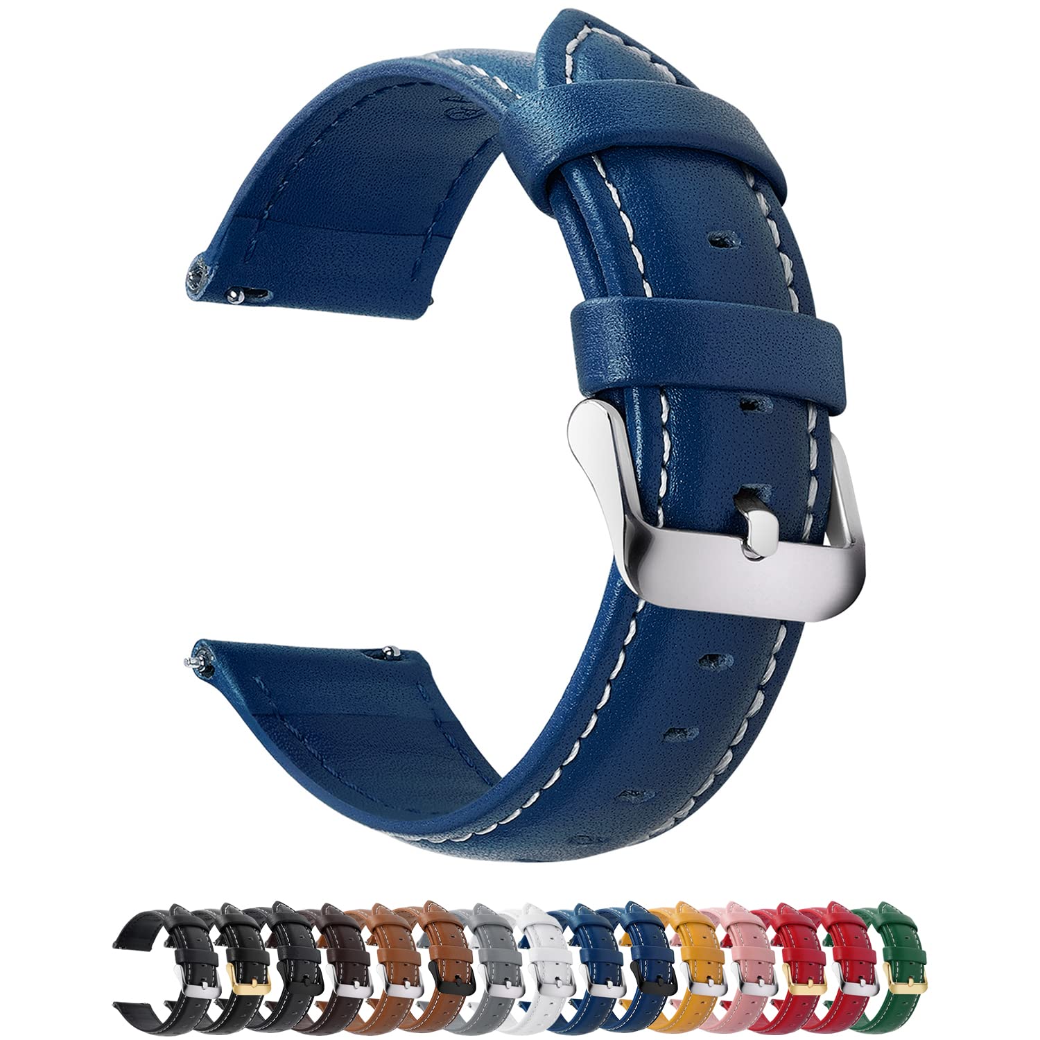 Watch Band | Quick Release Leather Watch Strap | Dark Blue Fullmosa 18mm / silver