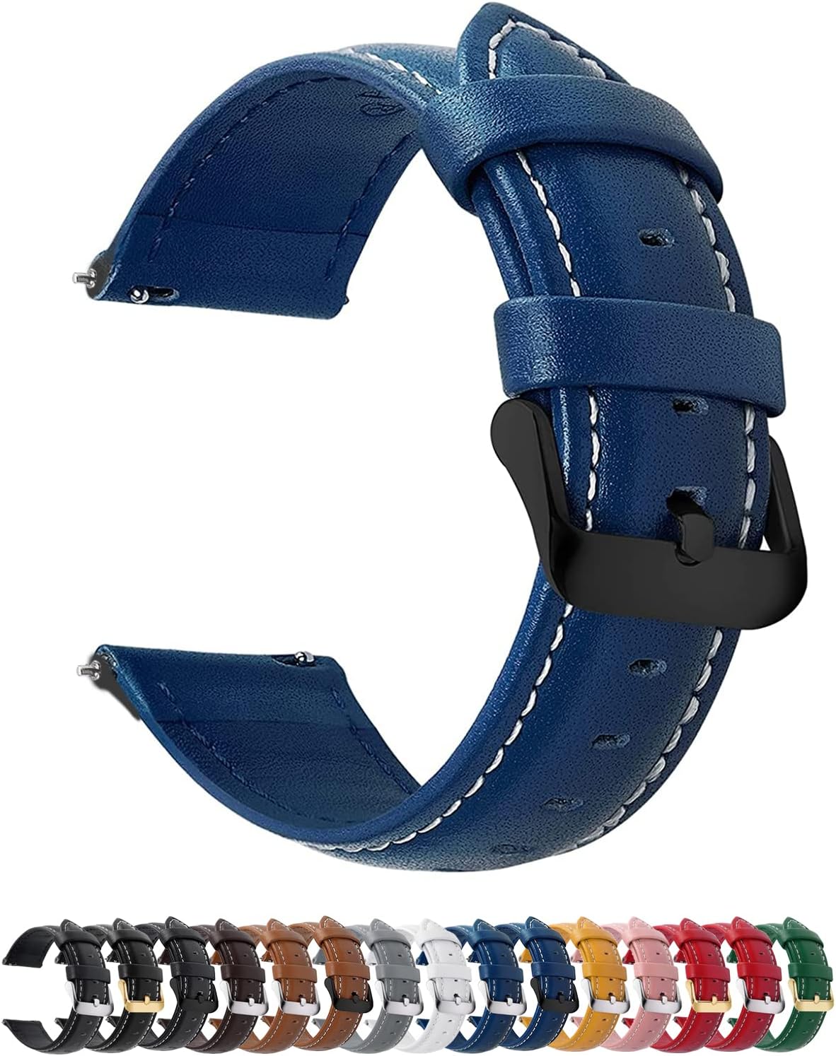 Watch Band | Quick Release Leather Watch Strap | Dark Blue Fullmosa 22mm / black