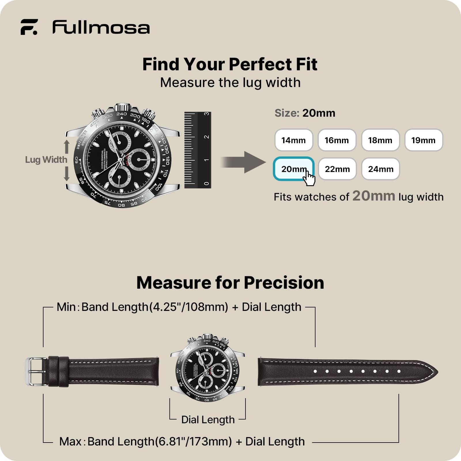 Watch Band | Quick Release Leather Watch Strap | Dark Brown Fullmosa
