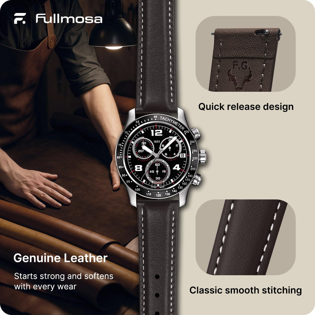 Watch Band | Quick Release Leather Watch Strap | Dark Brown Fullmosa