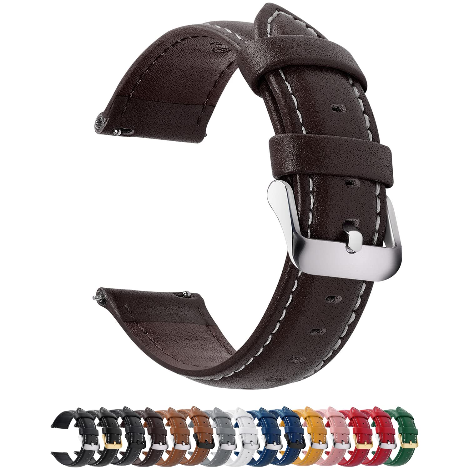 Watch Band | Quick Release Leather Watch Strap | Dark Brown Fullmosa 18mm / silver