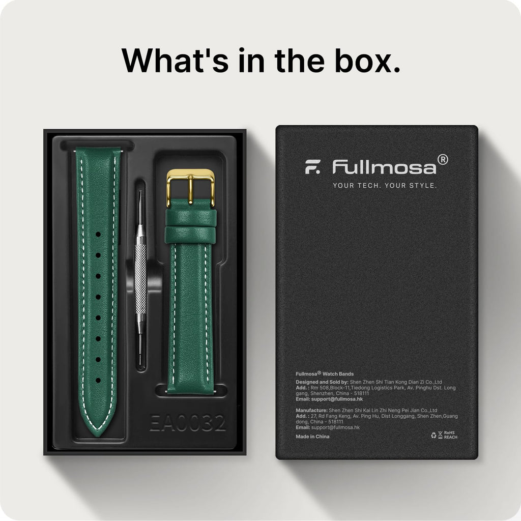 Watch Band | Quick Release Leather Watch Strap | Dark Green Fullmosa 22mm / golden