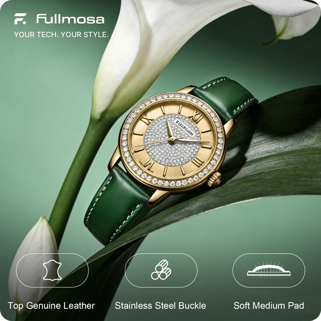 Watch Band | Quick Release Leather Watch Strap | Dark Green Fullmosa 22mm / golden