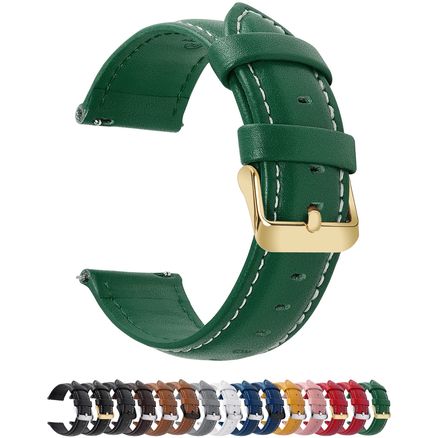 Watch Band | Quick Release Leather Watch Strap | Dark Green Fullmosa 22mm / golden