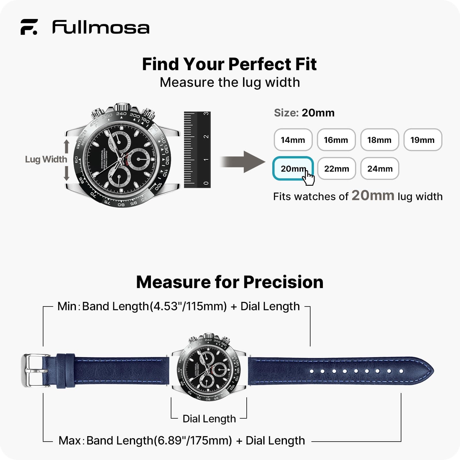 Watch Band | Quick Release Leather Watch Strap | Gradient Blue Fullmosa watch band