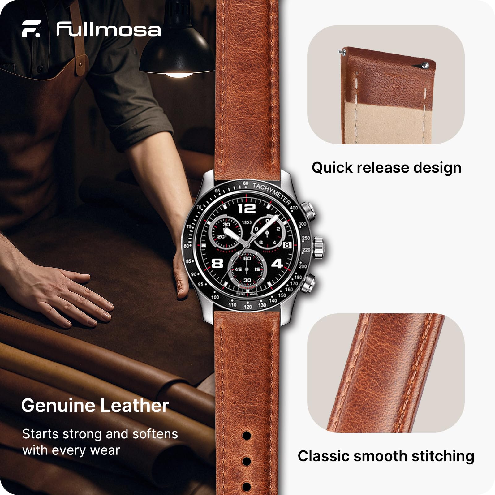 Watch Band | Quick Release Leather Watch Strap | Gradient Brown Fullmosa