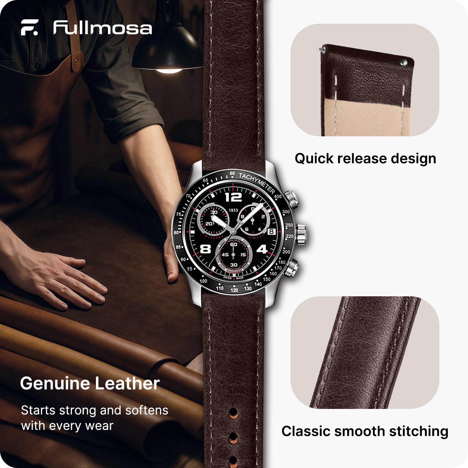 Watch Band | Quick Release Leather Watch Strap | Gradient Coffee Fullmosa