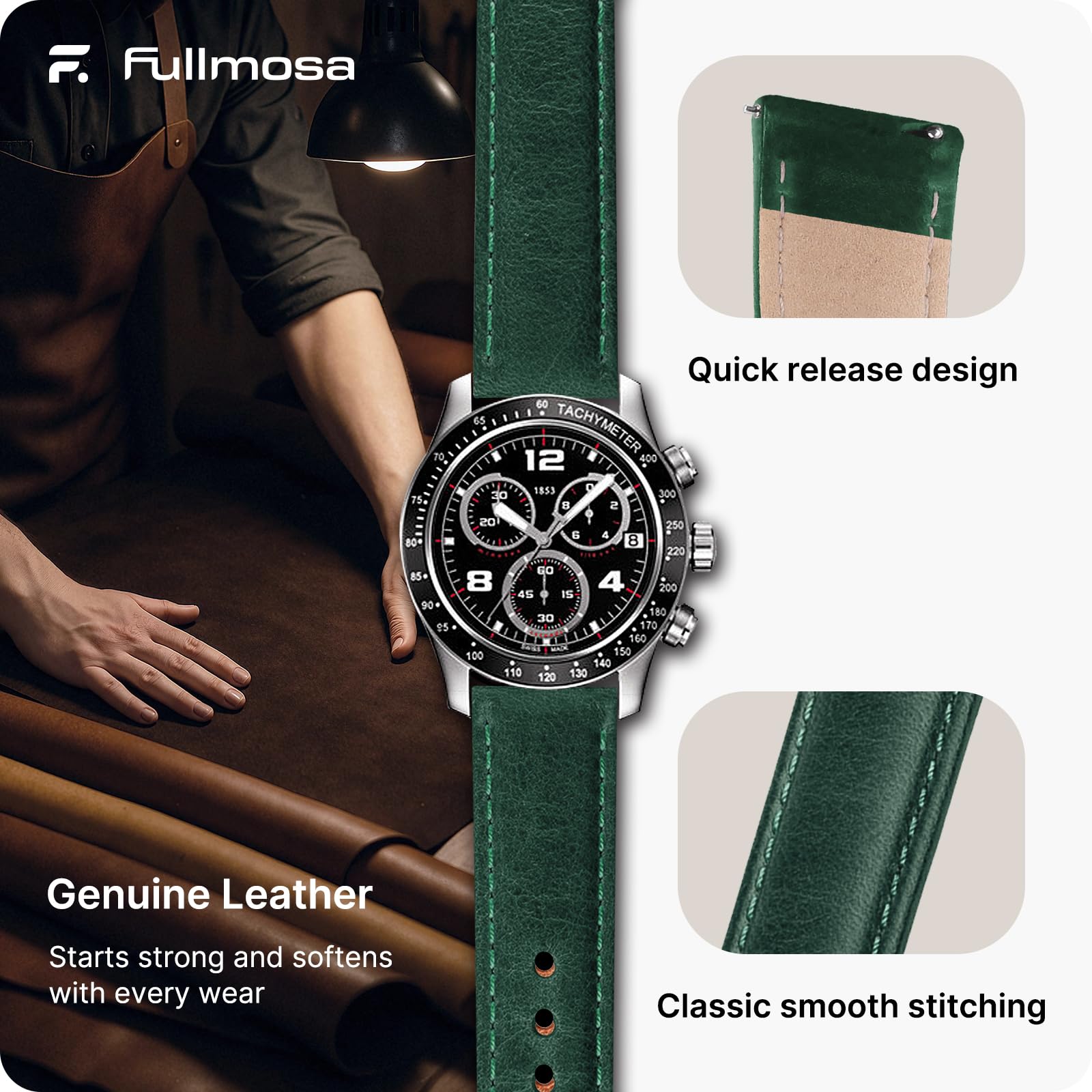 Watch Band | Quick Release Leather Watch Strap | Gradient Green Fullmosa