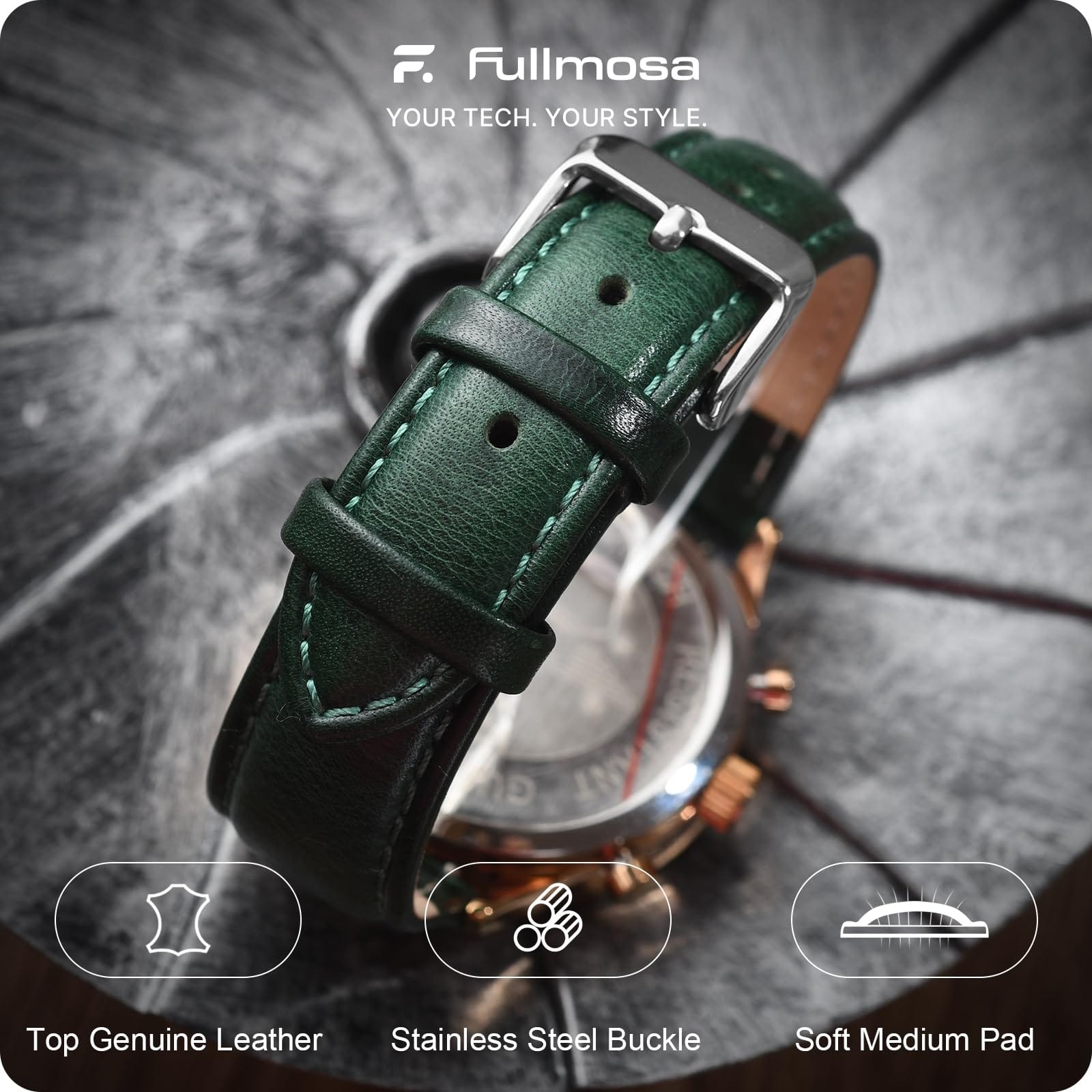 Watch Band | Quick Release Leather Watch Strap | Gradient Green Fullmosa
