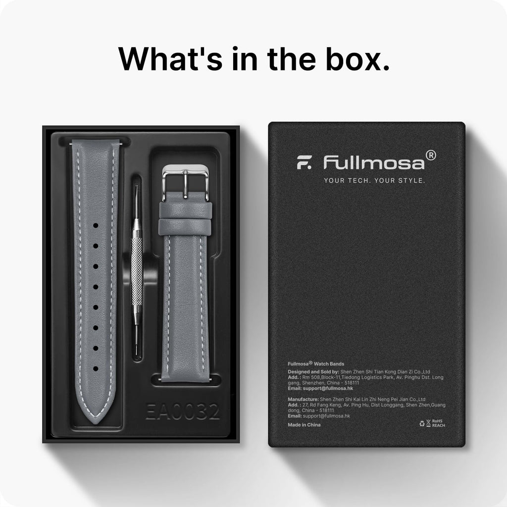 Watch Band | Quick Release Leather Watch Strap | Grey Fullmosa