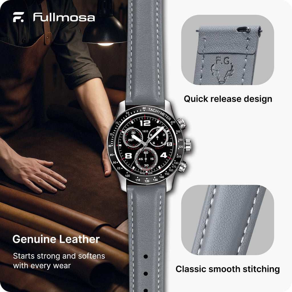Watch Band | Quick Release Leather Watch Strap | Grey Fullmosa