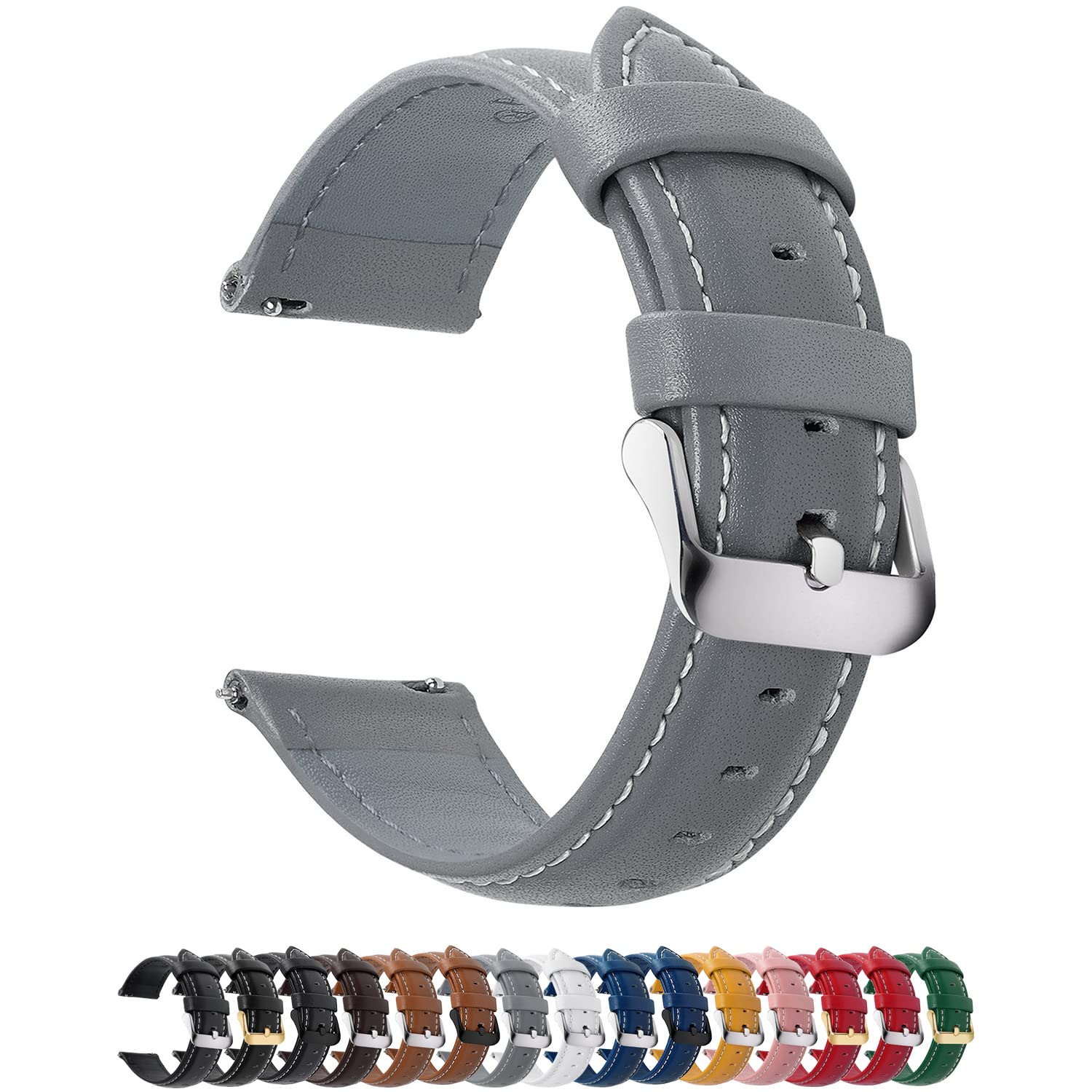 Watch Band | Quick Release Leather Watch Strap | Grey Fullmosa 18mm / sliver