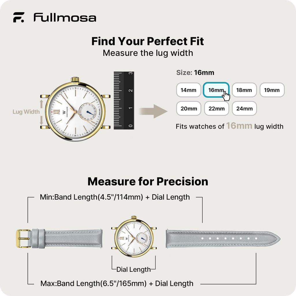 Watch Band | Quick Release Leather Watch Strap | Light Gray Fullmosa