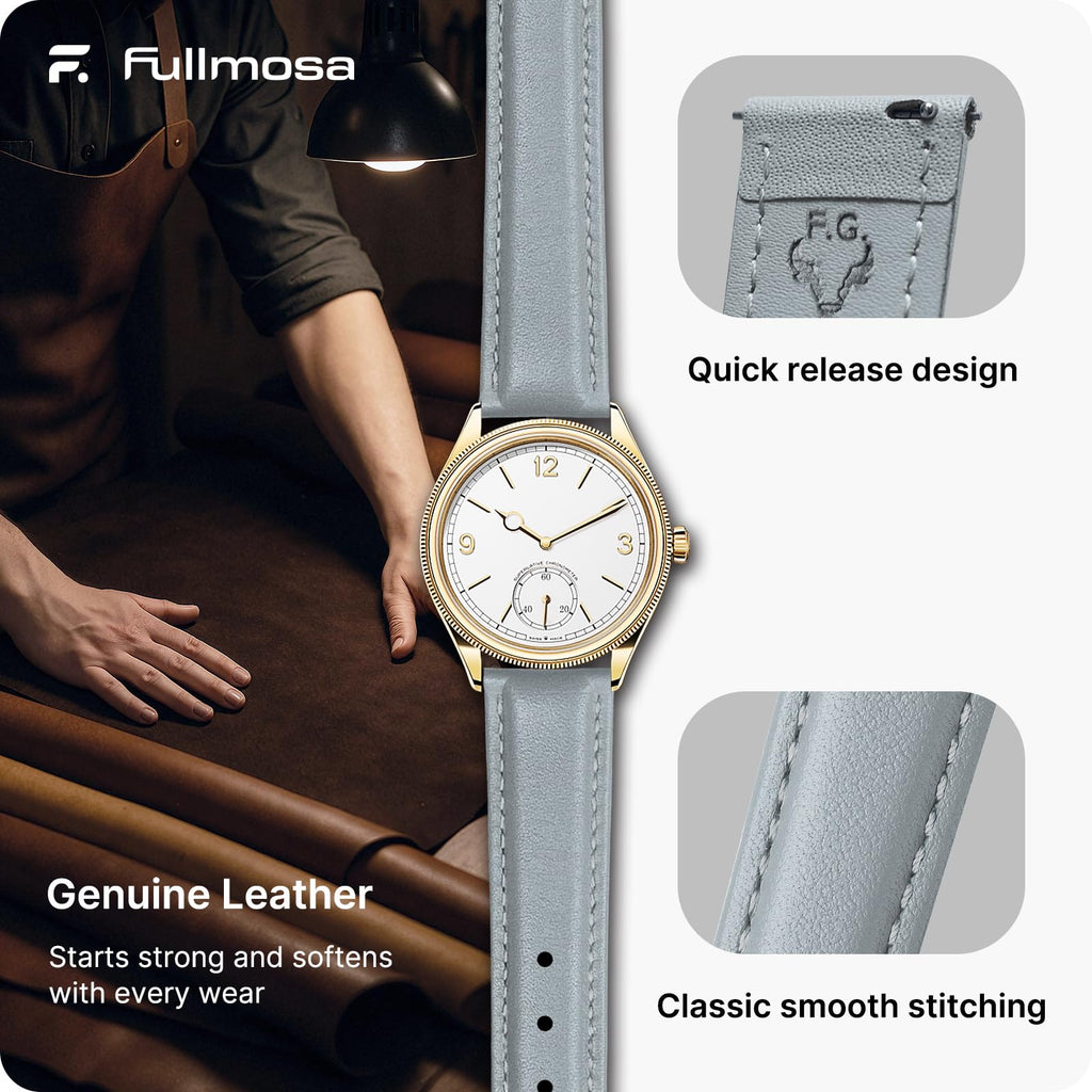 Watch Band | Quick Release Leather Watch Strap | Light Gray Fullmosa