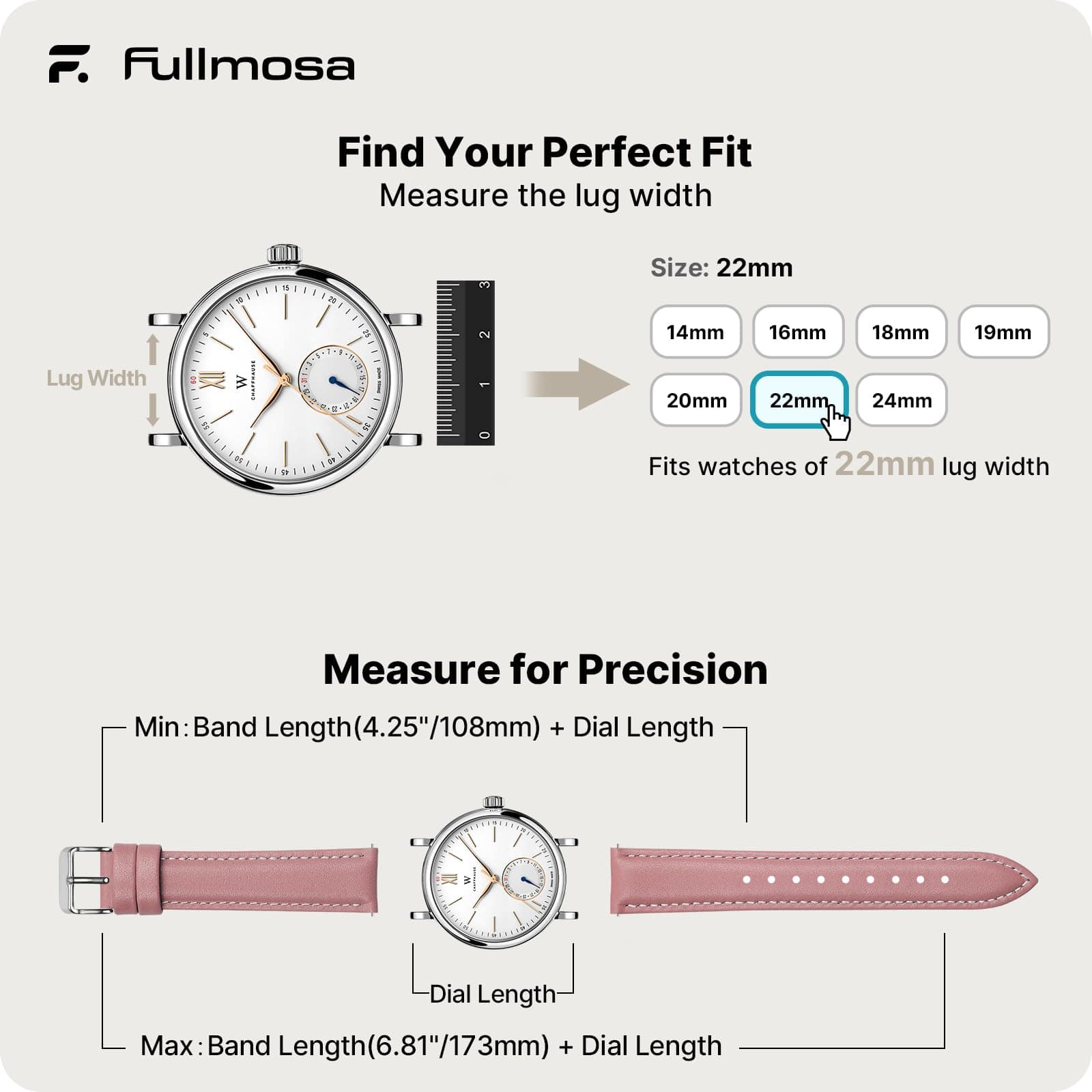 Watch Band | Quick Release Leather Watch Strap | Pink Fullmosa