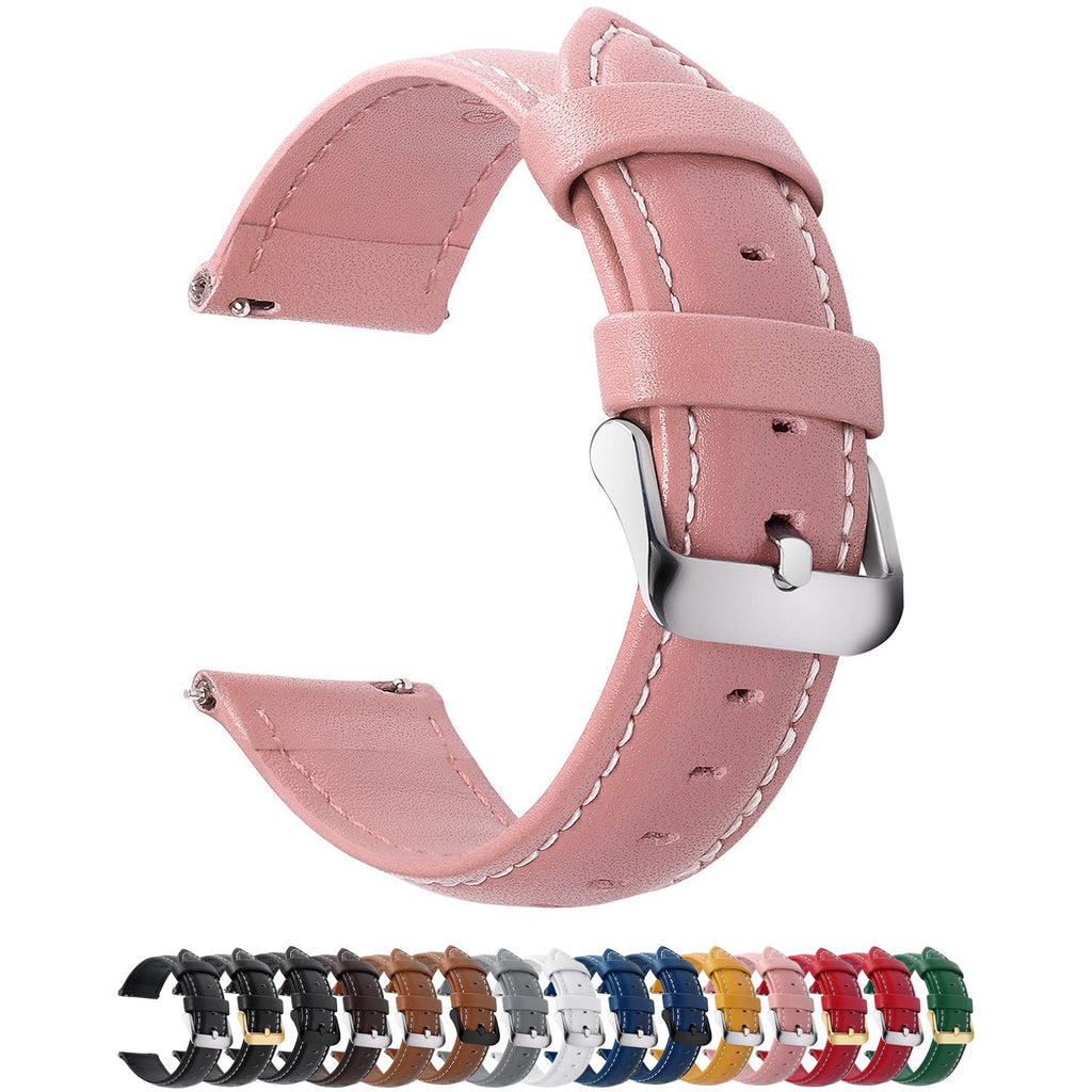 Watch Band | Quick Release Leather Watch Strap | Pink Fullmosa 18mm / Silver
