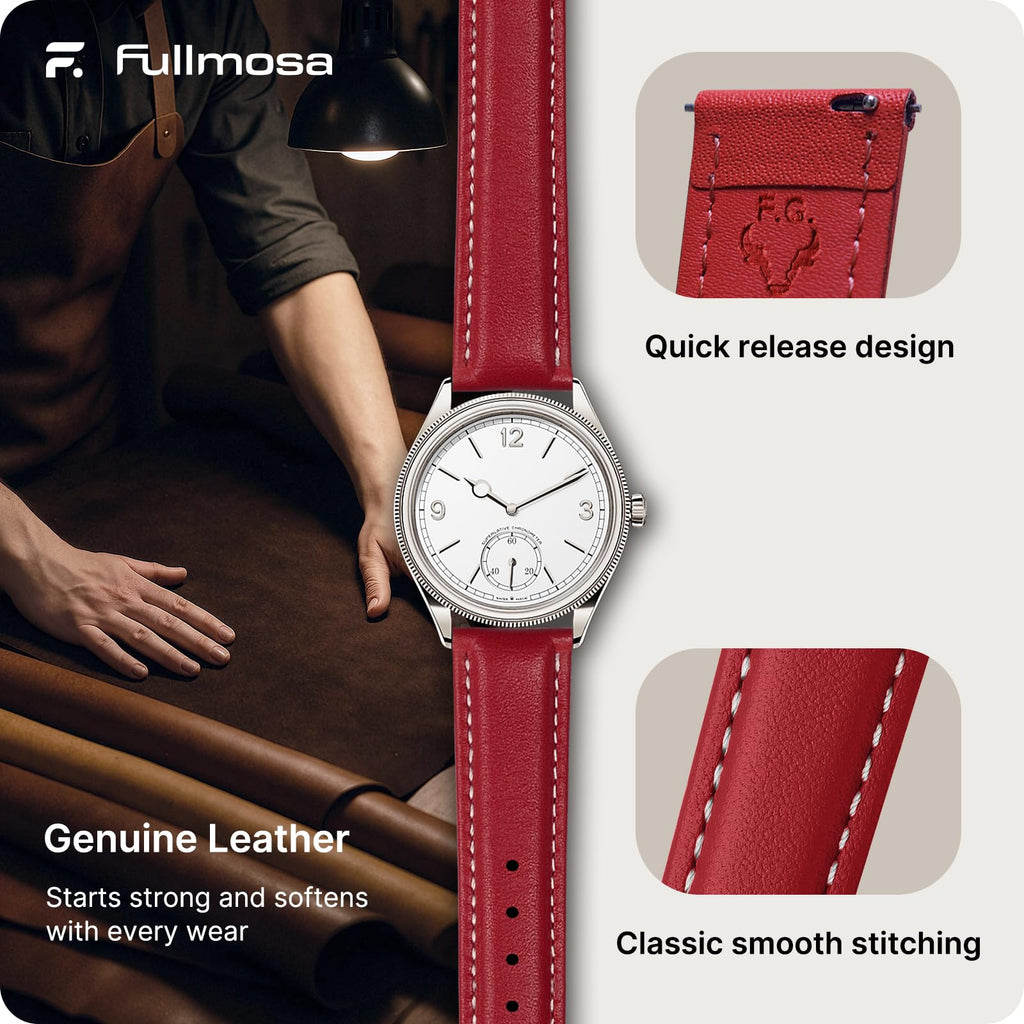 Watch Band | Quick Release Leather Watch Strap | Red Fullmosa