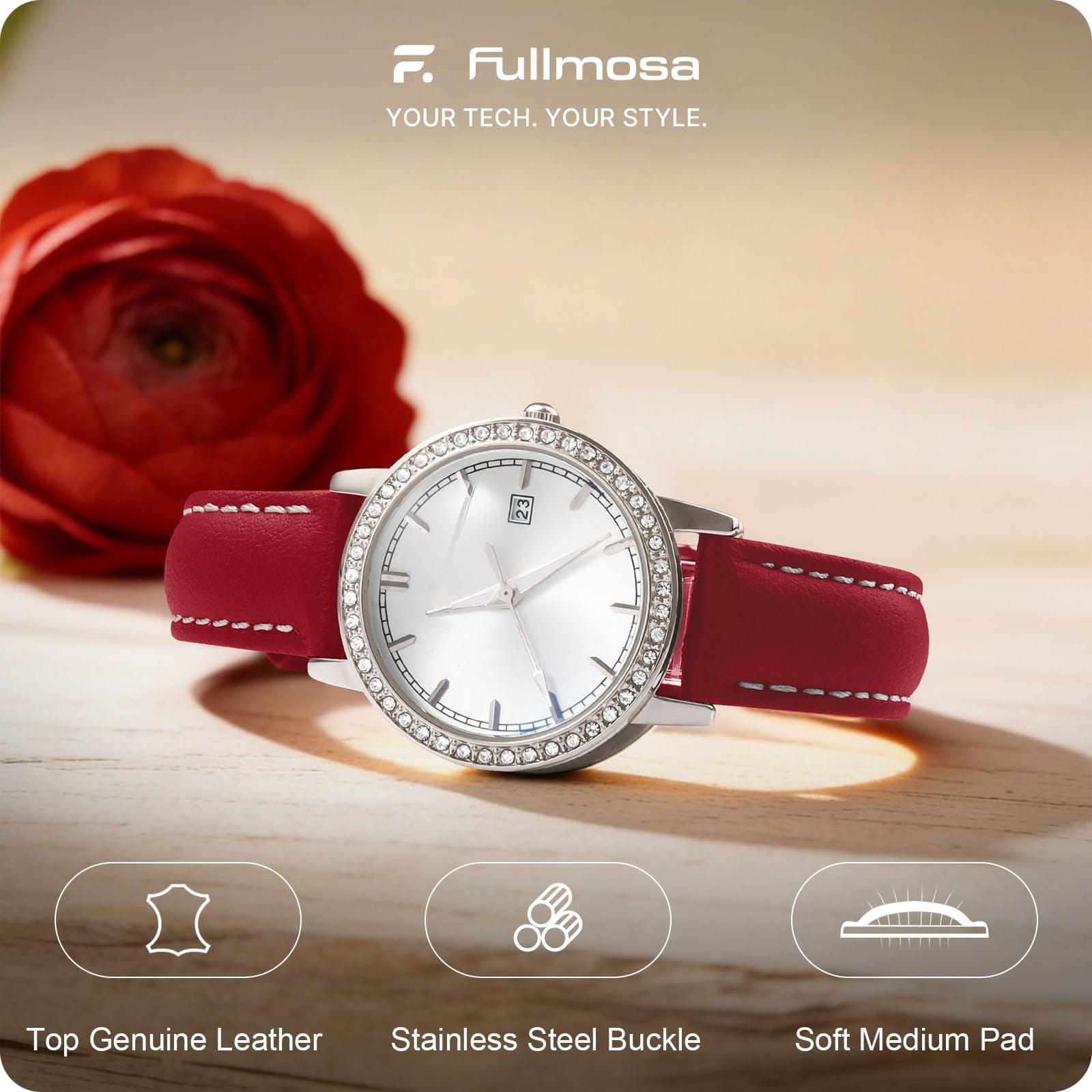 Watch Band | Quick Release Leather Watch Strap | Red Fullmosa