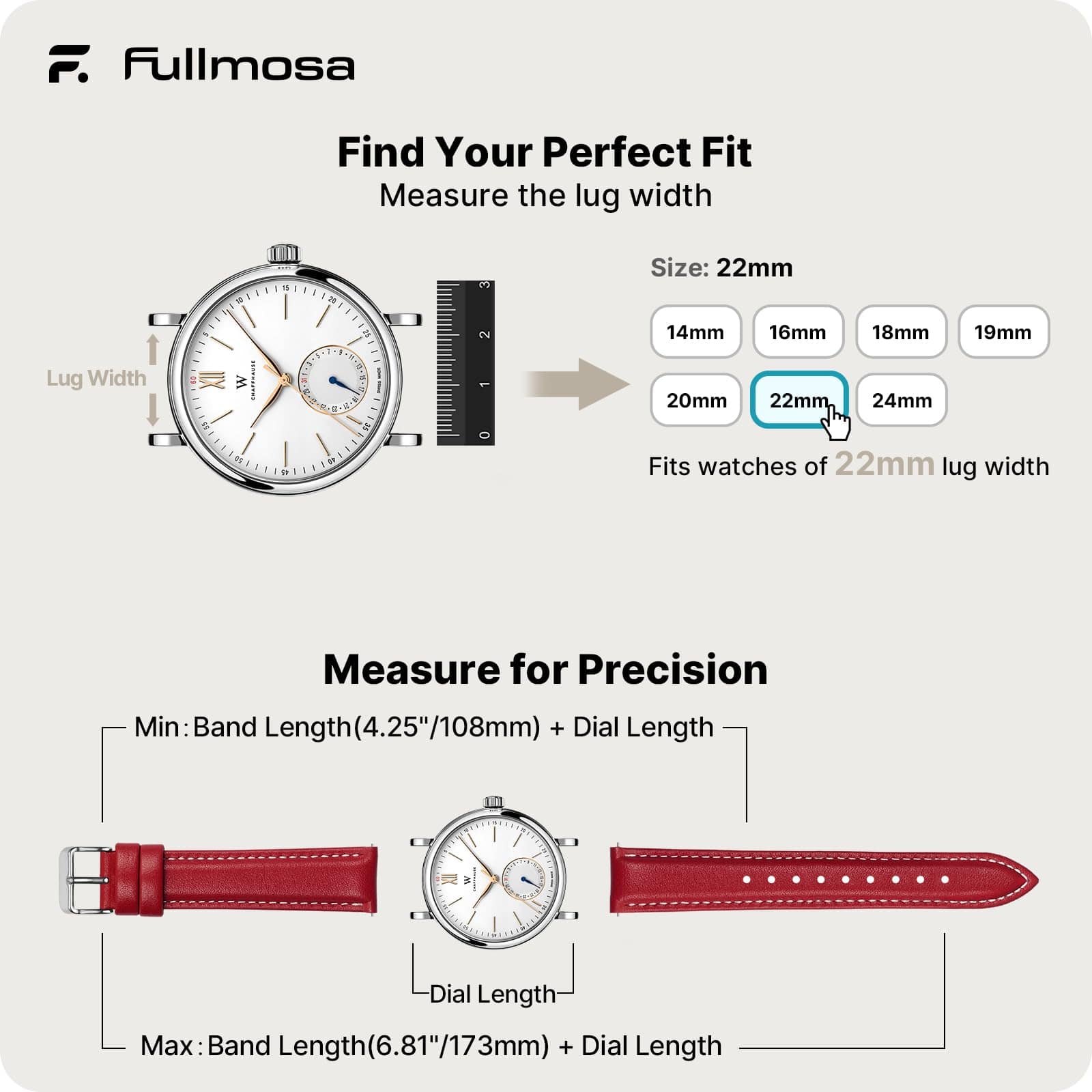 Watch Band | Quick Release Leather Watch Strap | Red Fullmosa