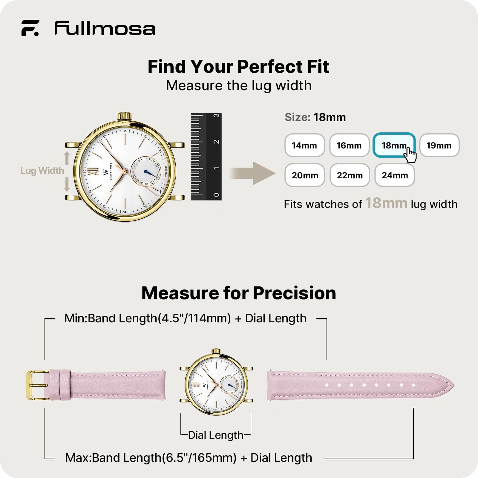 Watch Band | Quick Release Leather Watch Strap | Sand Pink Fullmosa