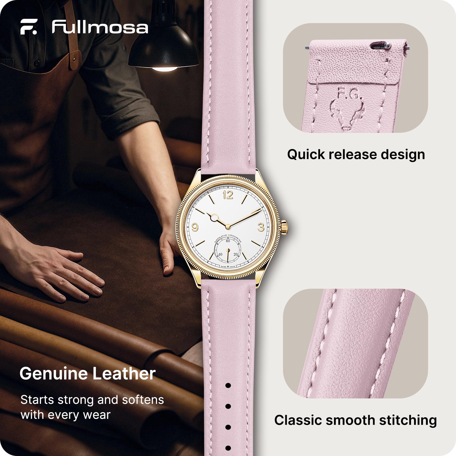 Watch Band | Quick Release Leather Watch Strap | Sand Pink Fullmosa