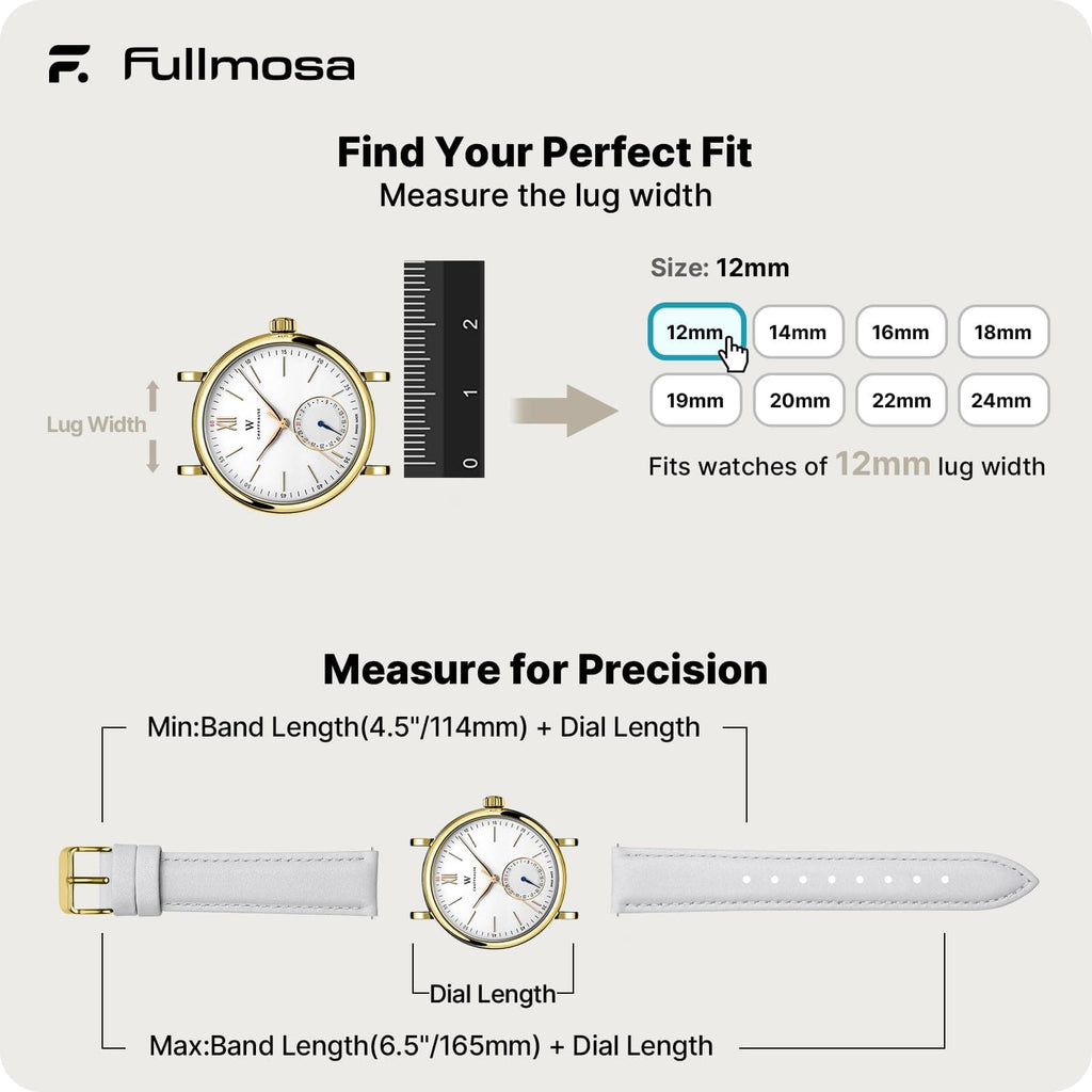 Watch Band | Quick Release Leather Watch Strap | White Fullmosa