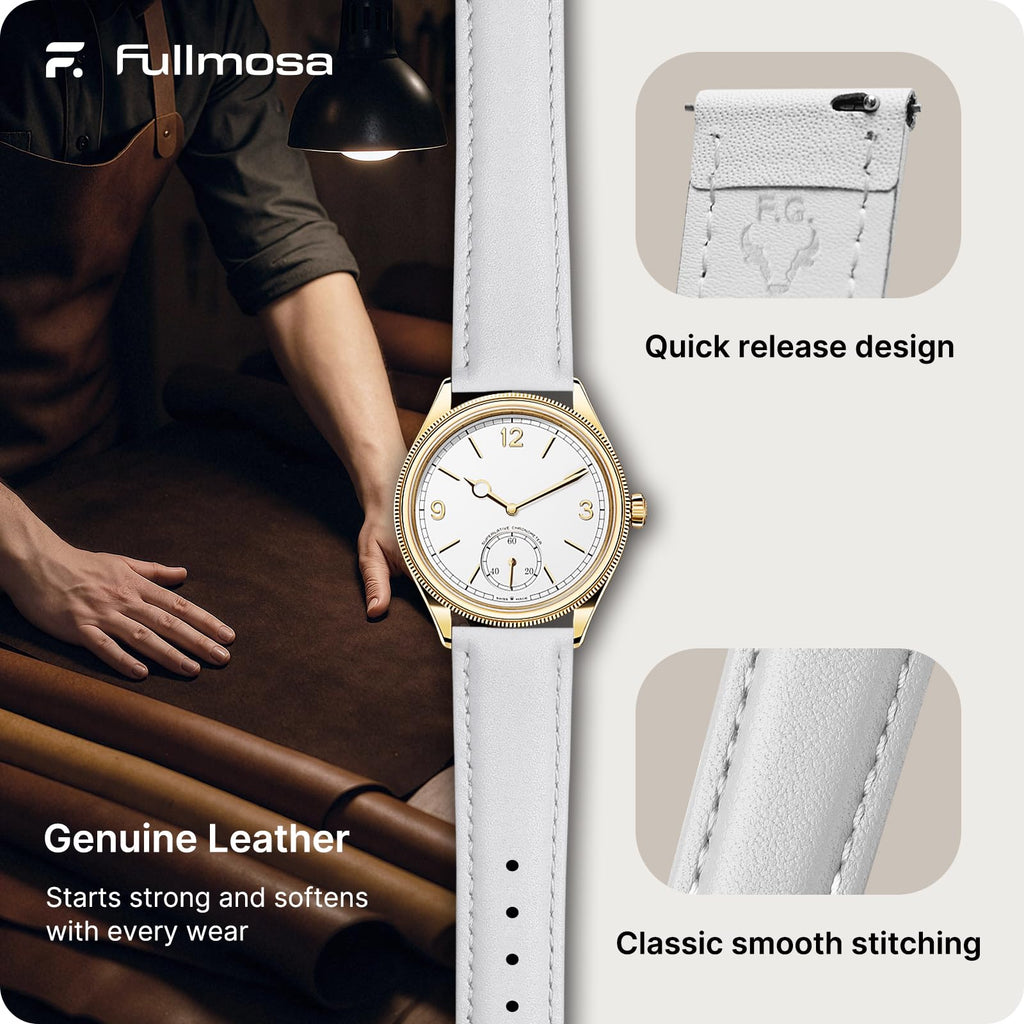 Watch Band | Quick Release Leather Watch Strap | White Fullmosa