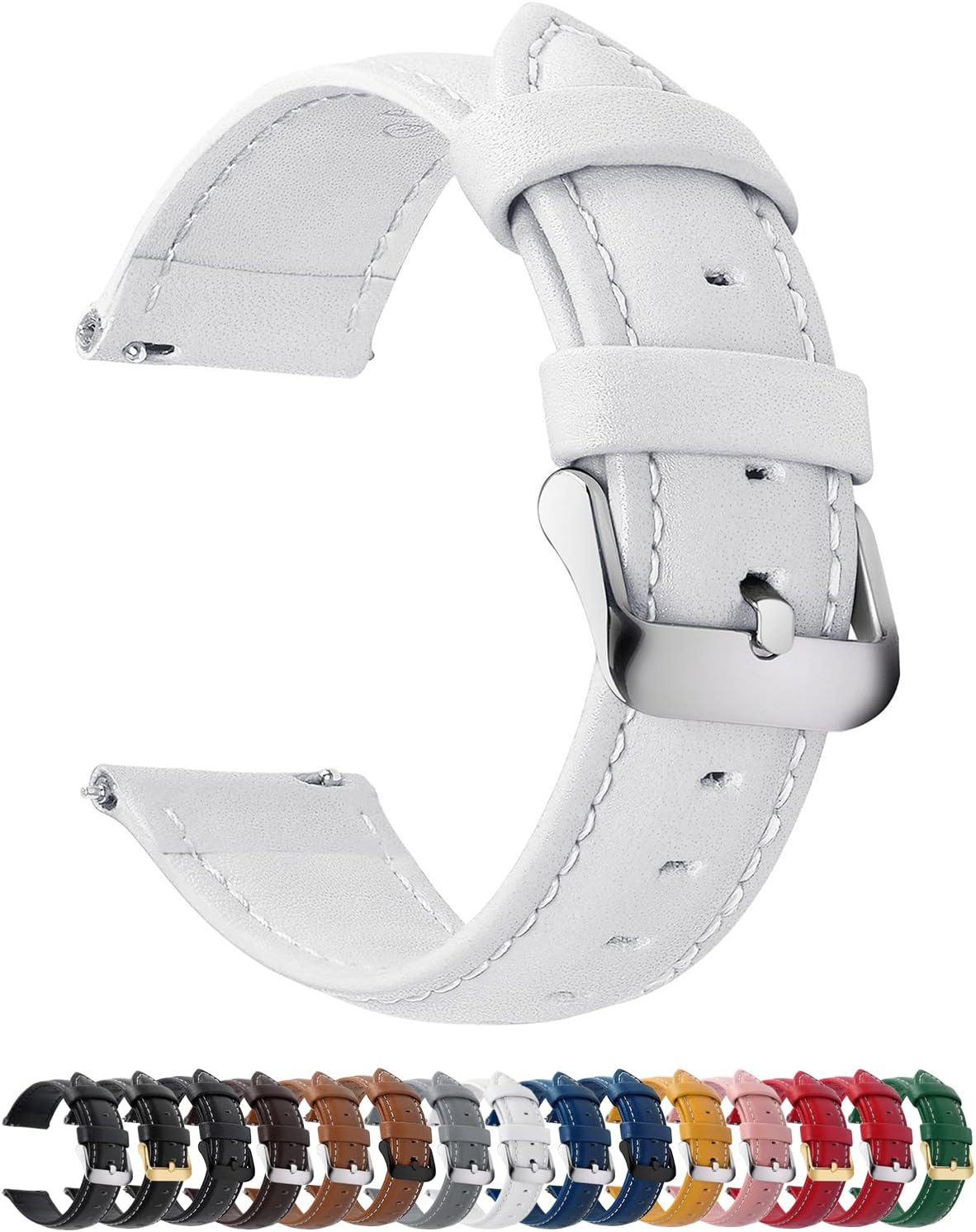 Watch Band | Quick Release Leather Watch Strap | White Fullmosa 20mm / silver