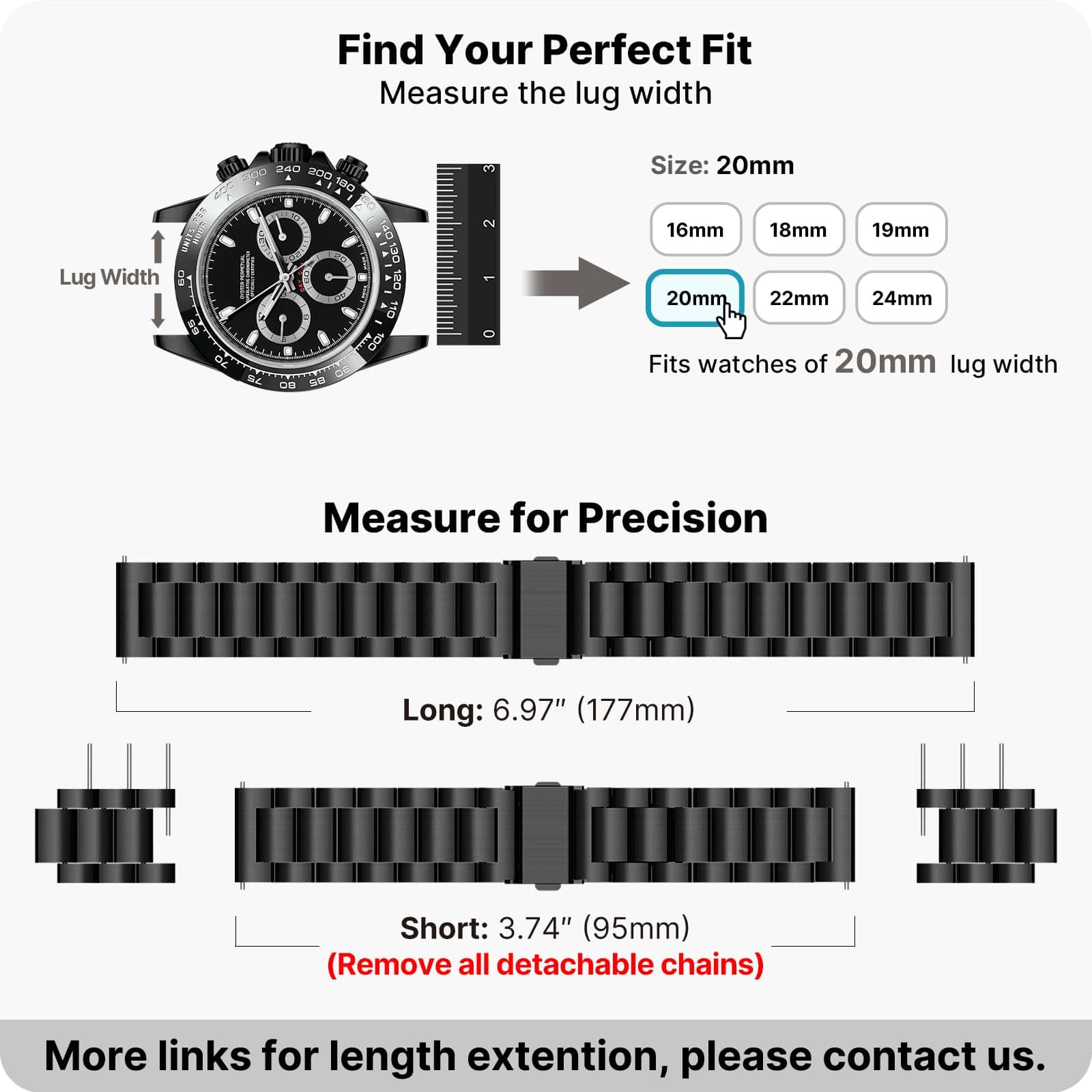 Watch Band | Quick Release Stainless Steel Watch Strap | Black Fullmosa