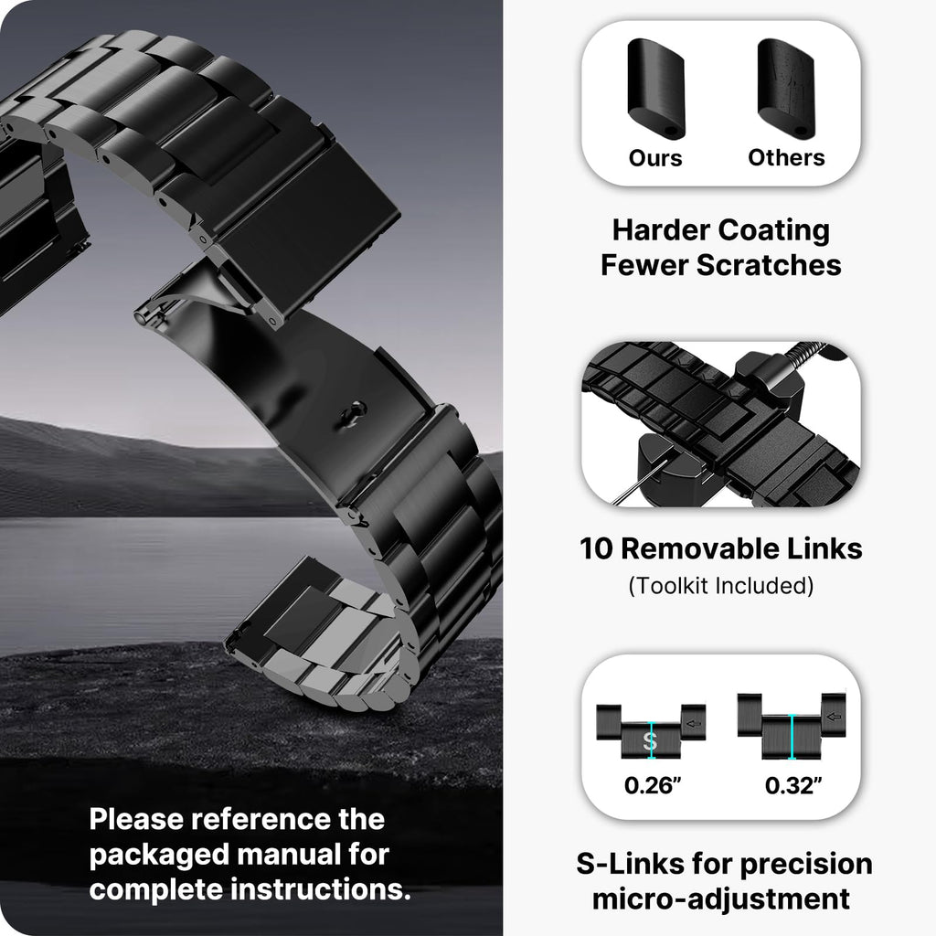Watch Band | Quick Release Stainless Steel Watch Strap | Black Fullmosa