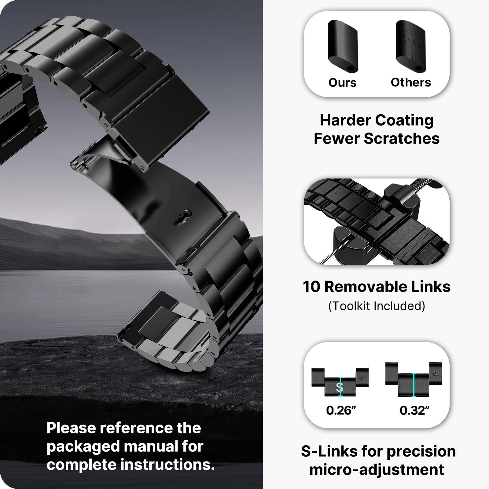 Watch Band | Quick Release Stainless Steel Watch Strap | Black Fullmosa