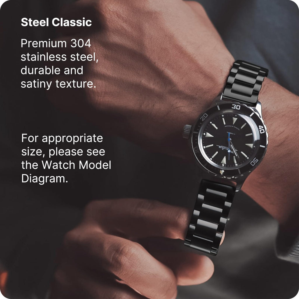 Watch Band | Quick Release Stainless Steel Watch Strap | Black Fullmosa