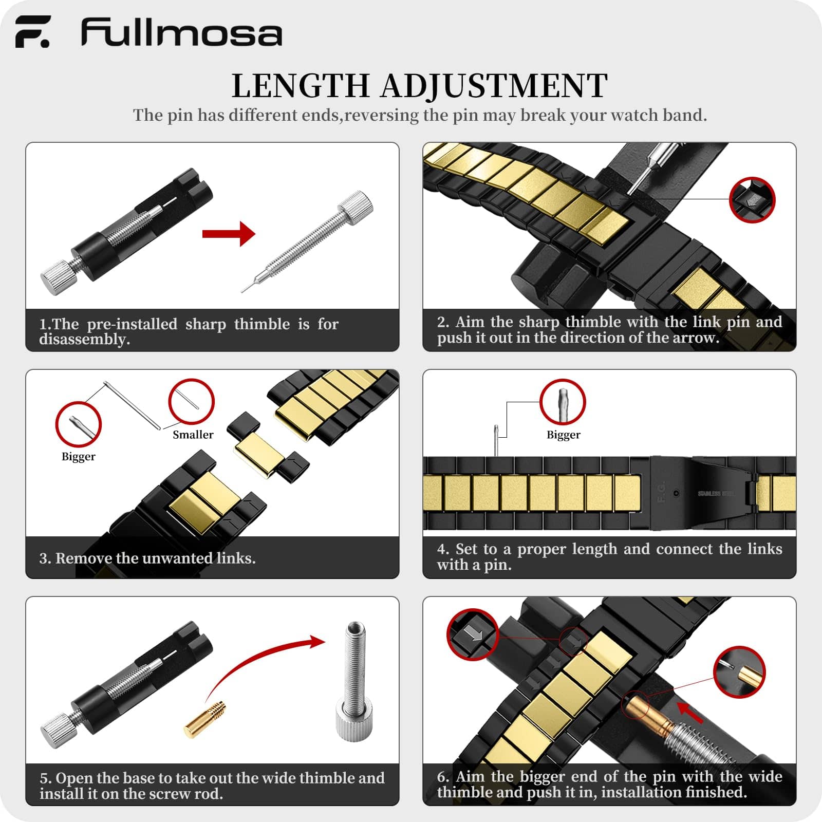Watch Band | Quick Release Stainless Steel Watch Strap | Black+Golden Fullmosa
