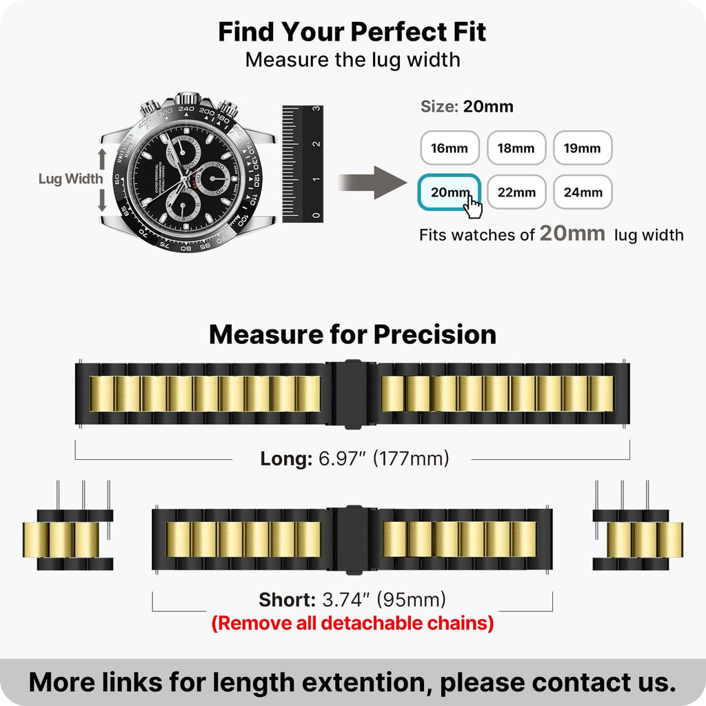 Watch Band | Quick Release Stainless Steel Watch Strap | Black+Golden Fullmosa