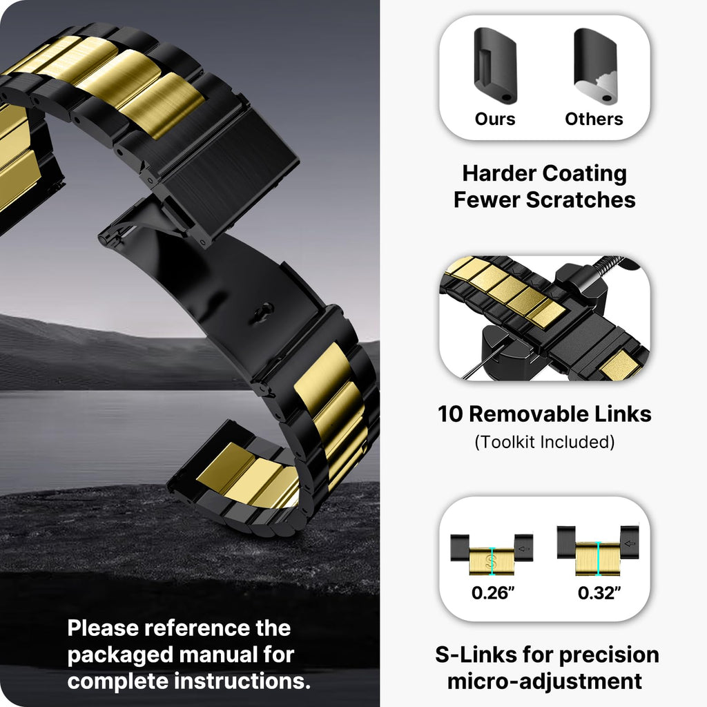 Watch Band | Quick Release Stainless Steel Watch Strap | Black+Golden Fullmosa