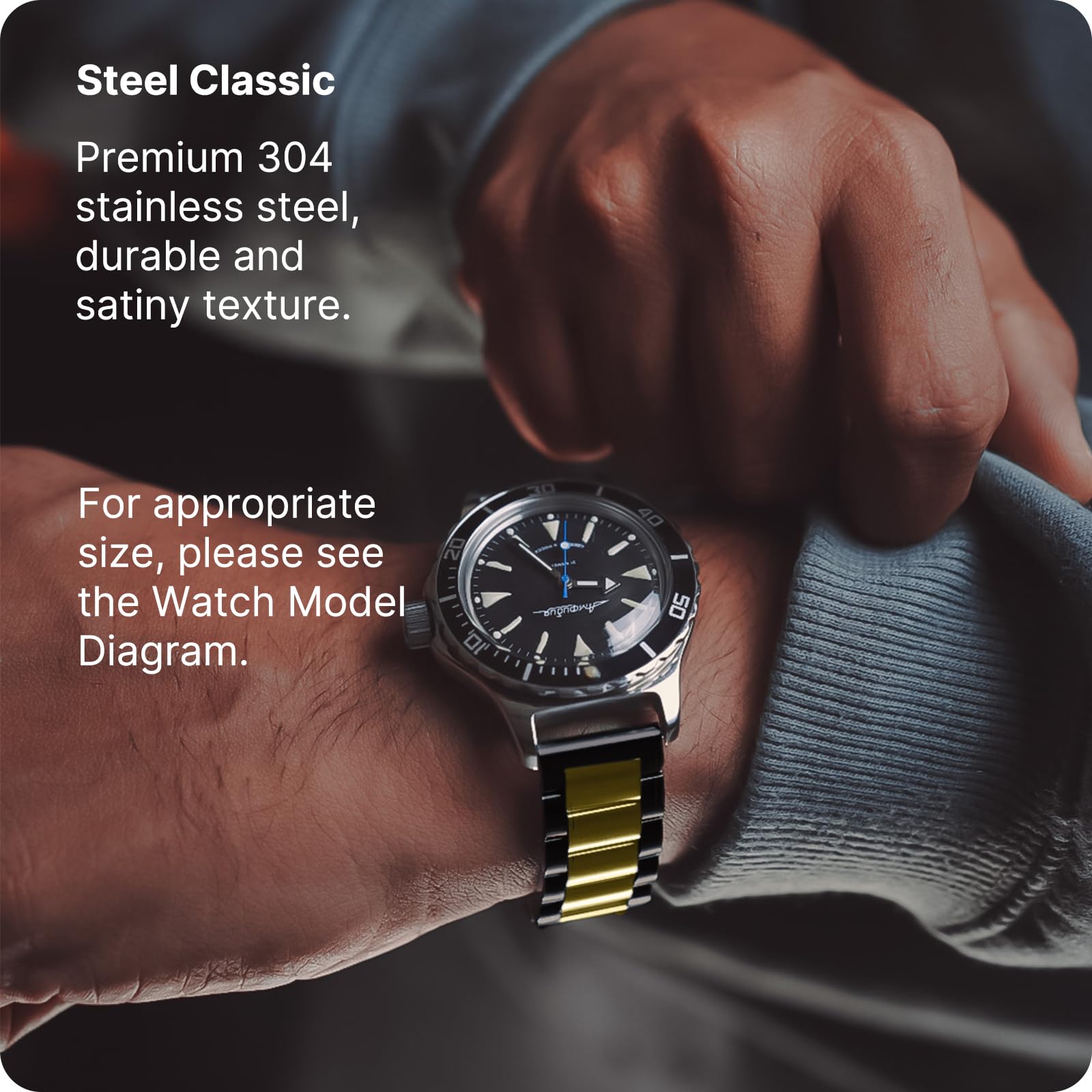 Watch Band | Quick Release Stainless Steel Watch Strap | Black+Golden Fullmosa