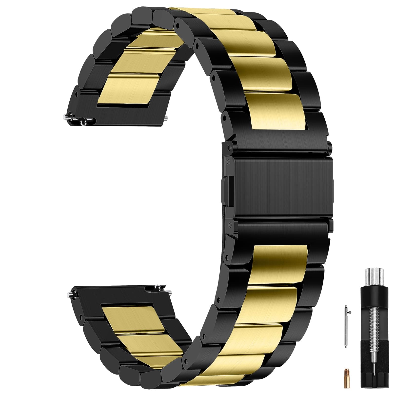Watch Band | Quick Release Stainless Steel Watch Strap | Black+Golden Fullmosa