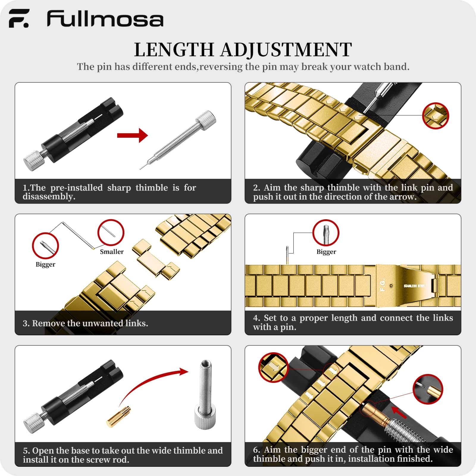 Watch Band | Quick Release Stainless Steel Watch Strap | Golden Fullmosa