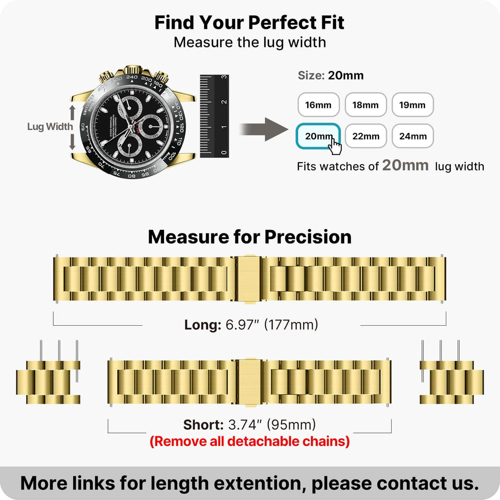Watch Band | Quick Release Stainless Steel Watch Strap | Golden Fullmosa