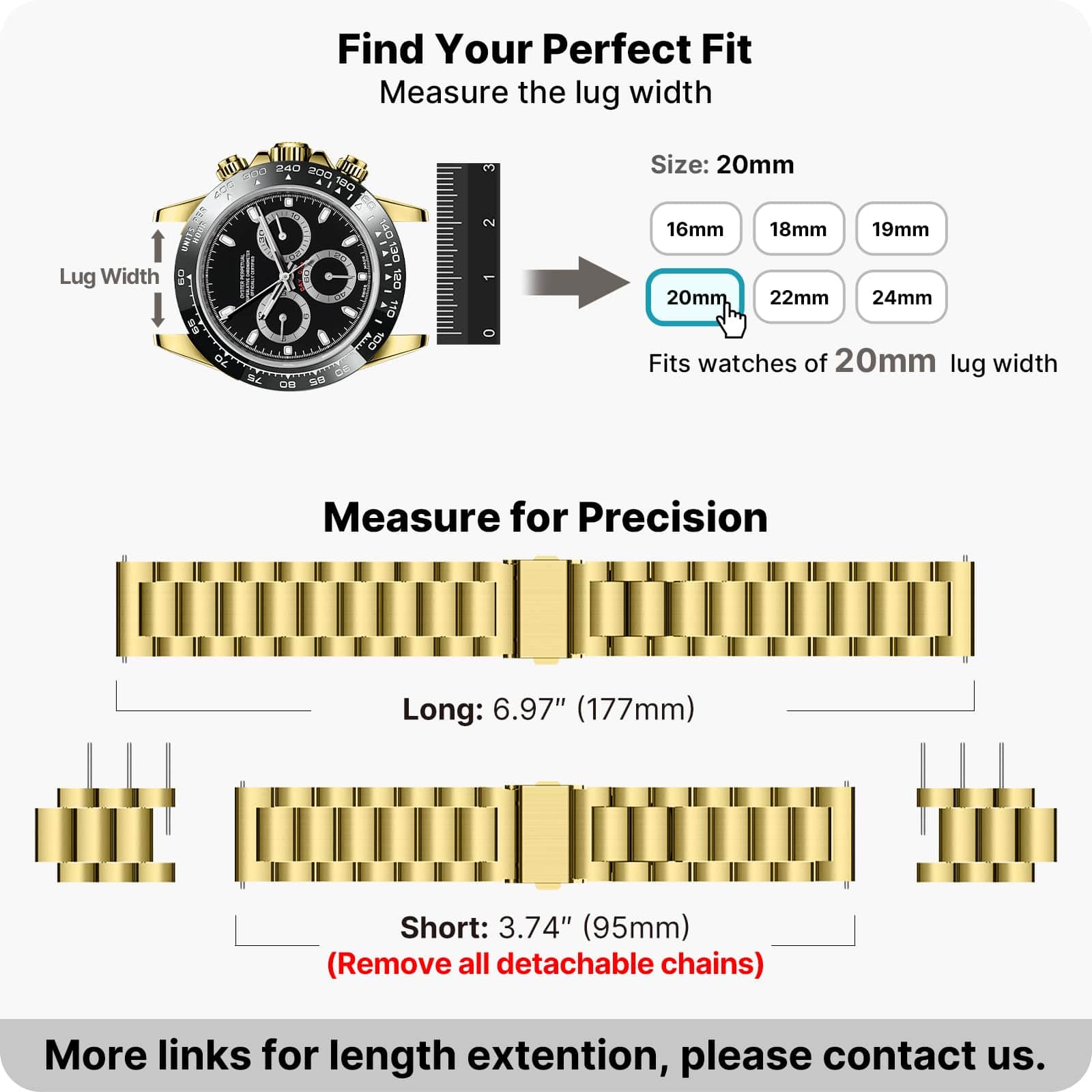 Watch Band | Quick Release Stainless Steel Watch Strap | Golden Fullmosa