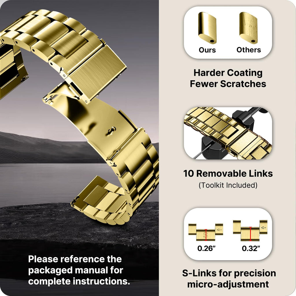 Watch Band | Quick Release Stainless Steel Watch Strap | Golden Fullmosa