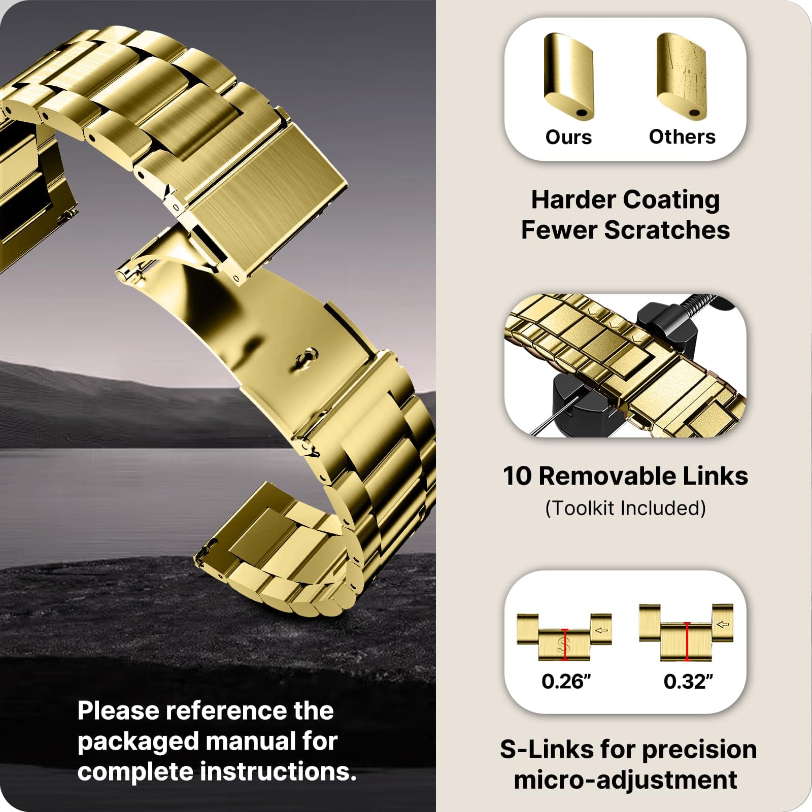 Watch Band | Quick Release Stainless Steel Watch Strap | Golden Fullmosa