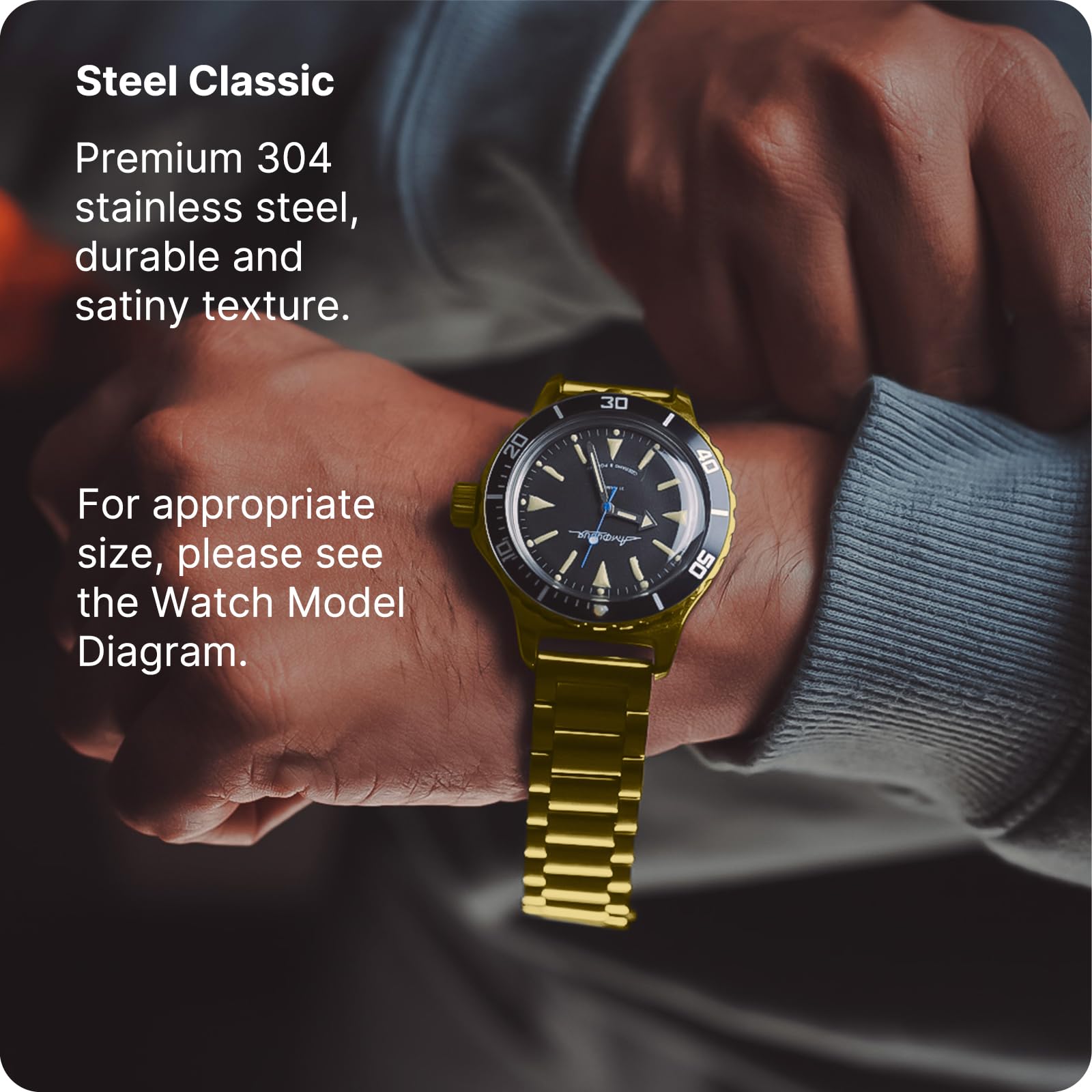 Watch Band | Quick Release Stainless Steel Watch Strap | Golden Fullmosa