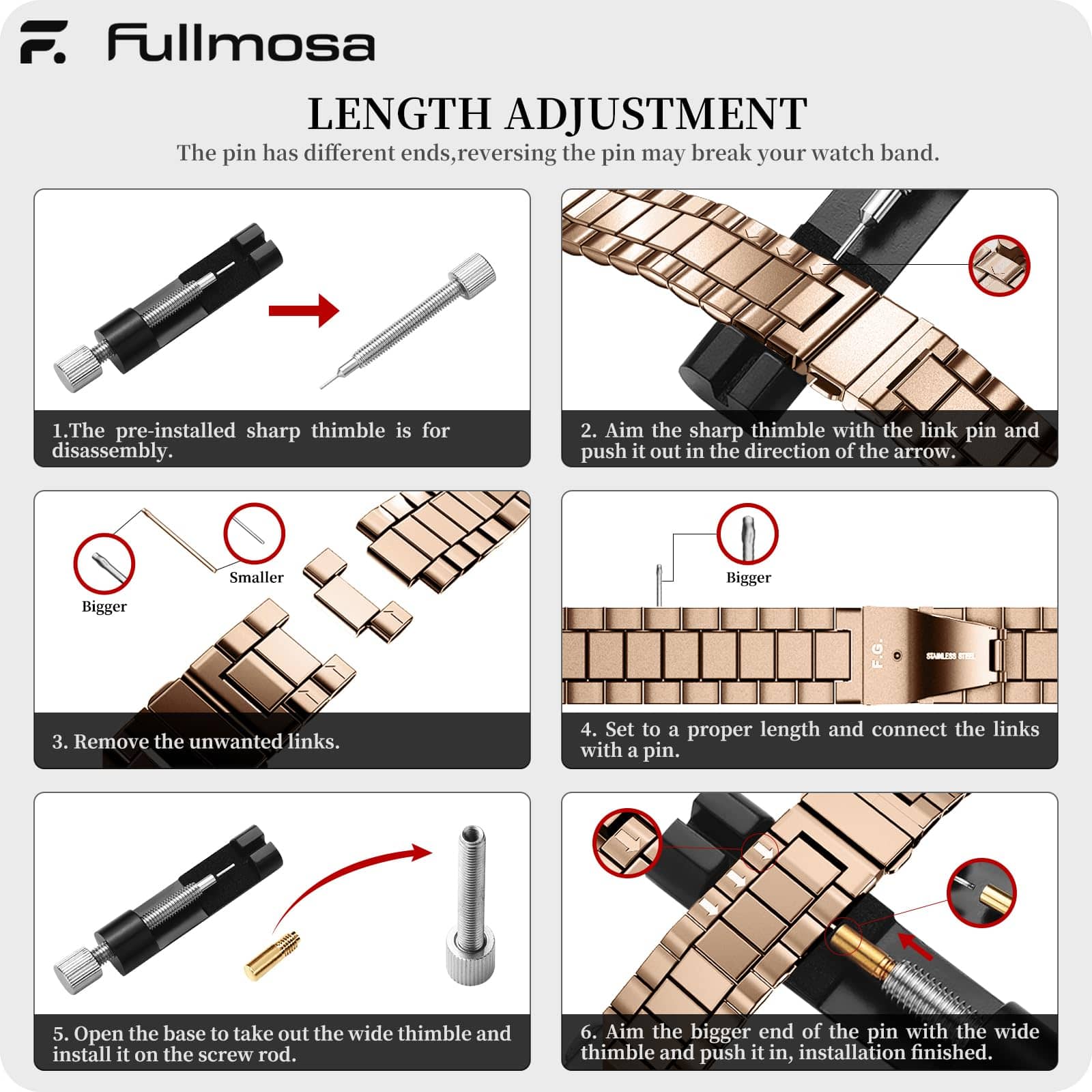 Watch Band | Quick Release Stainless Steel Watch Strap | Rose Gold Fullmosa