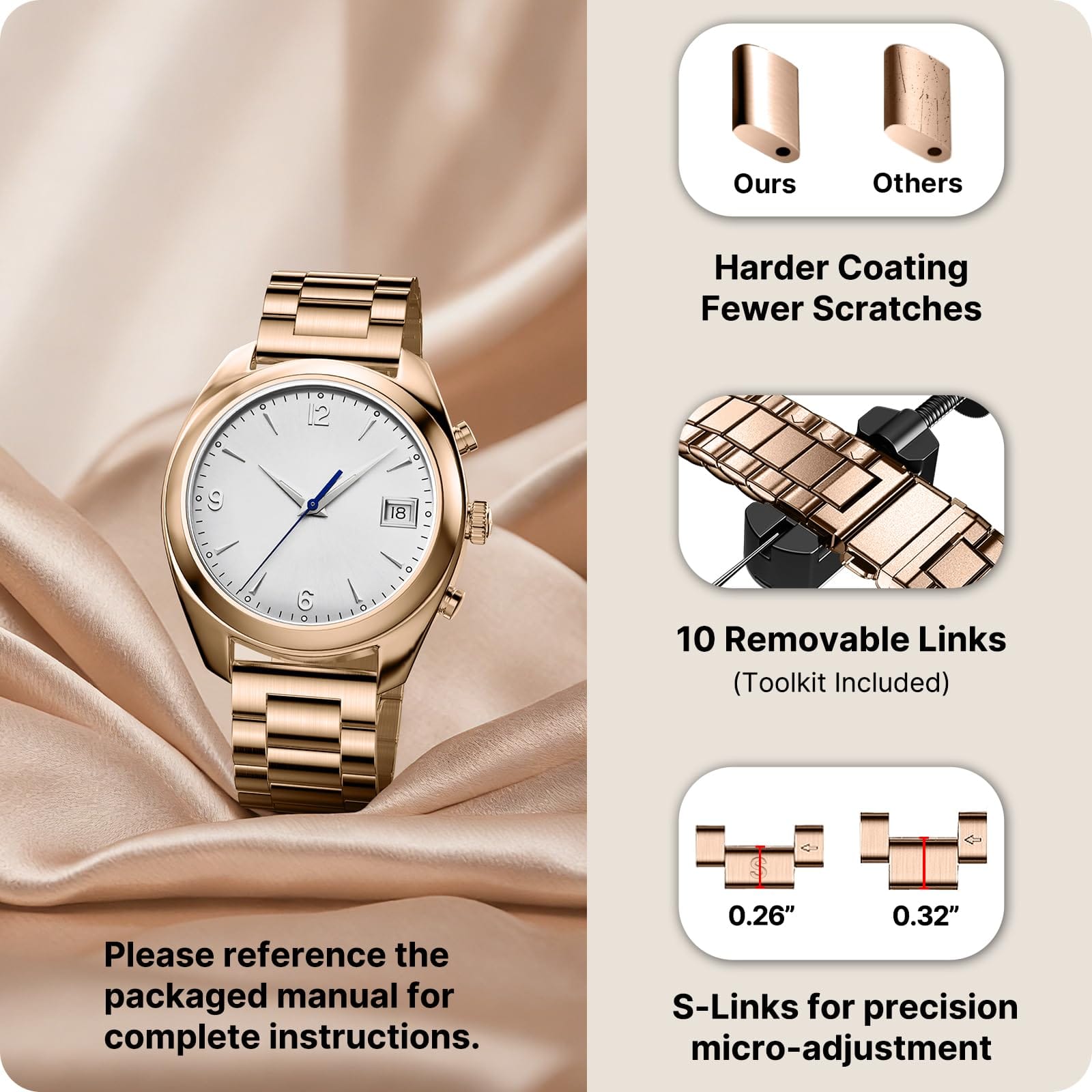 Watch Band | Quick Release Stainless Steel Watch Strap | Rose Gold Fullmosa